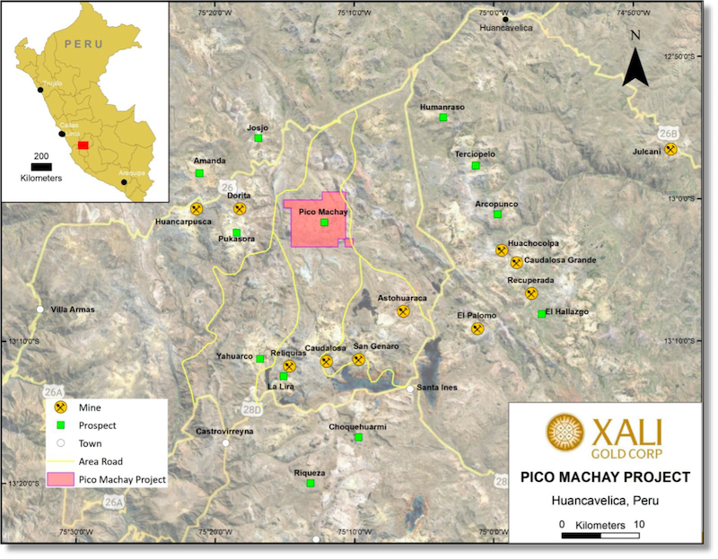 Map showing the Pico Machay project and other mines and projects in the area..