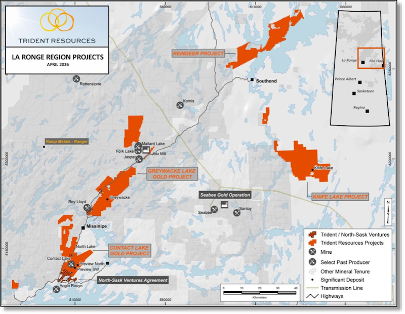 Map showing Trident’s projects and their proximity to other past and present mines and transmission options.