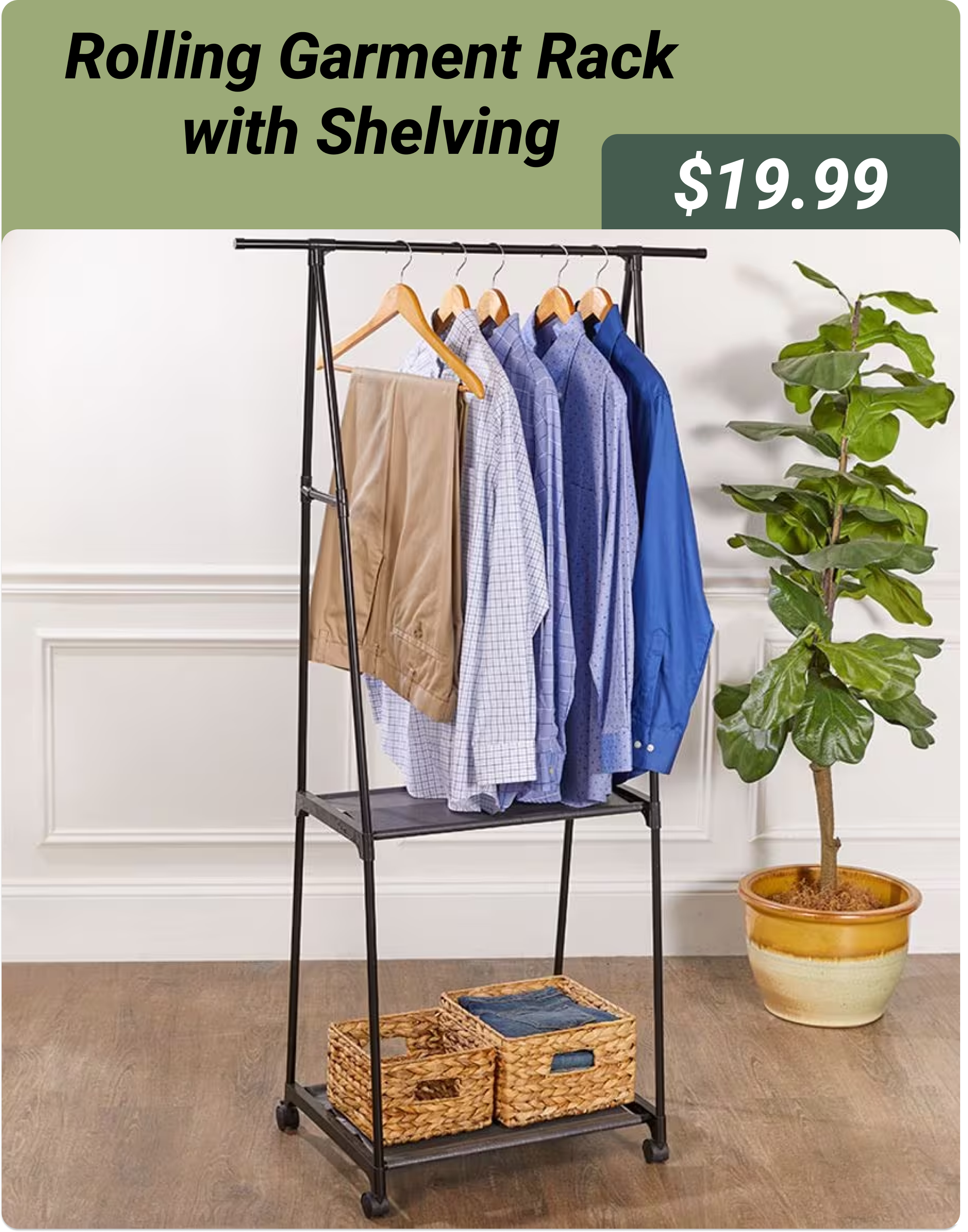Rolling Garment Rack with Shelving