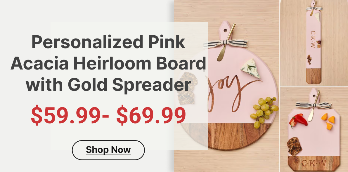 Personalized Pink Acacia Heirloom Board with Gold Spreader