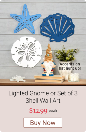 Lighted Gnome or Set of 3 Shell Wall Art
