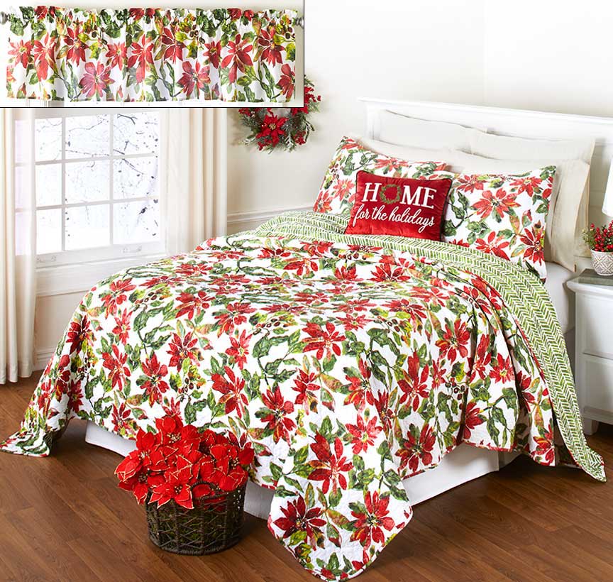 Poinsettia Berries Cotton Bedroom Ensemble