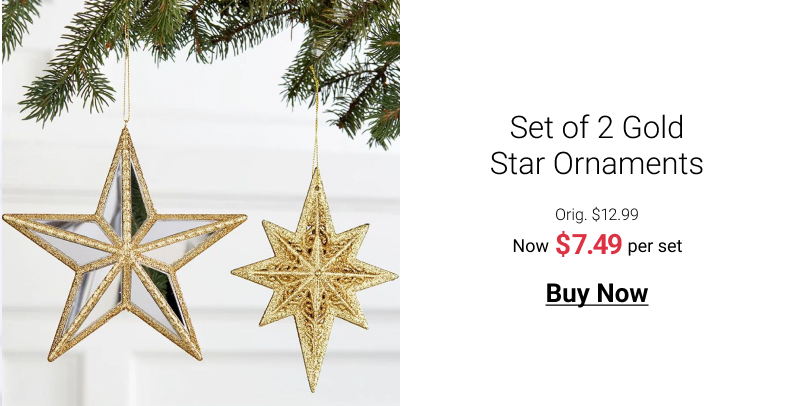 Set of 2 Gold Star Ornaments Orig. $12.99 Now $7.49 per set Buy Now 