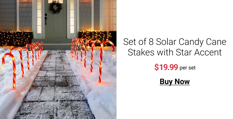 Set of 8 Solar Candy Cane Stakes with Star Accent per set Buy Now 