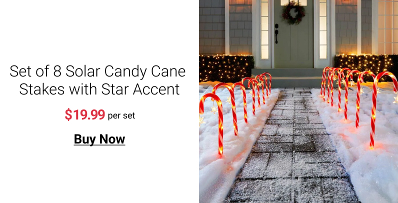  Set of 8 Solar Candy Cane Stakes with Star Accent per set Buy Now 