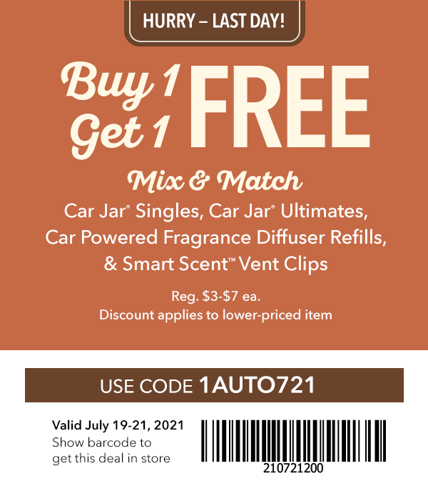 Buy 1, Get 1 FREE off Select Car Fragrance