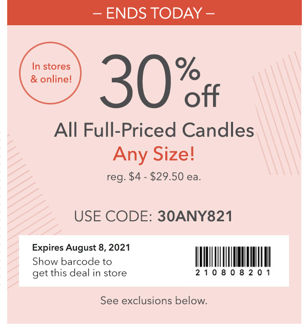 30% Off All Full-Priced Candles