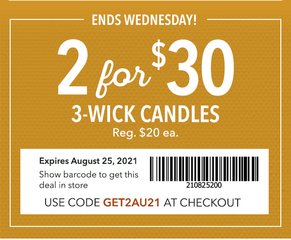 2 for $30 3-Wick Candles