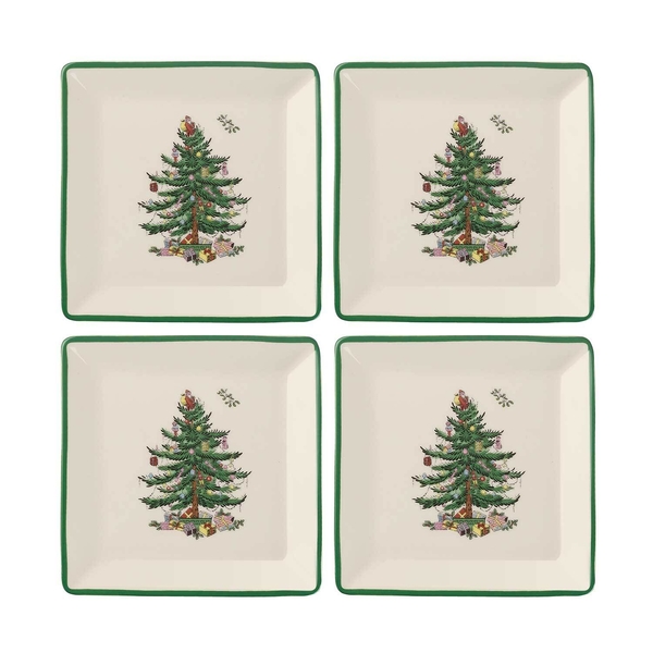Christmas Tree Set of 4 Tidbit Plates