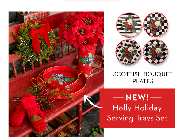 NEW! HOLLY HOLIDAY SERVING TRAYS SET