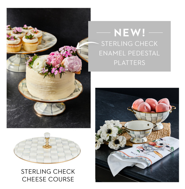 NEW! STERLING CHECK ENAMEL PEDESTAL PLATTERS