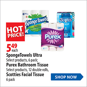 SpongTowels, Purex or Sotties paper products