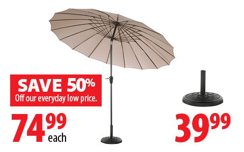 Save 50% off our everday low prices. $74.99 each (umbreallas), $39.99 (base)