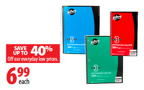 Save up to 40% off our everyday low prices on Hilroy 3 or 5 subject notebooks.