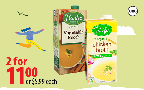 Pacific Organic Soup or Broth 2 for $11 or $5.99 each