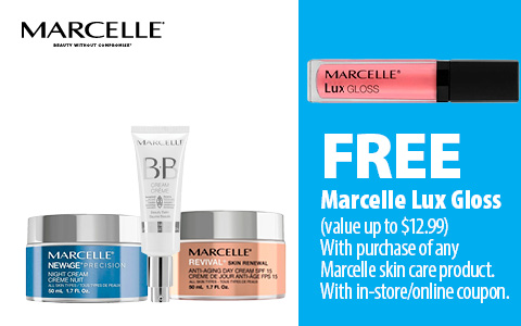 FREE Marcelle Lux Gloss (value up to $12.99). With purchase of any Marcelle skin care product. With in-store/online coupon.