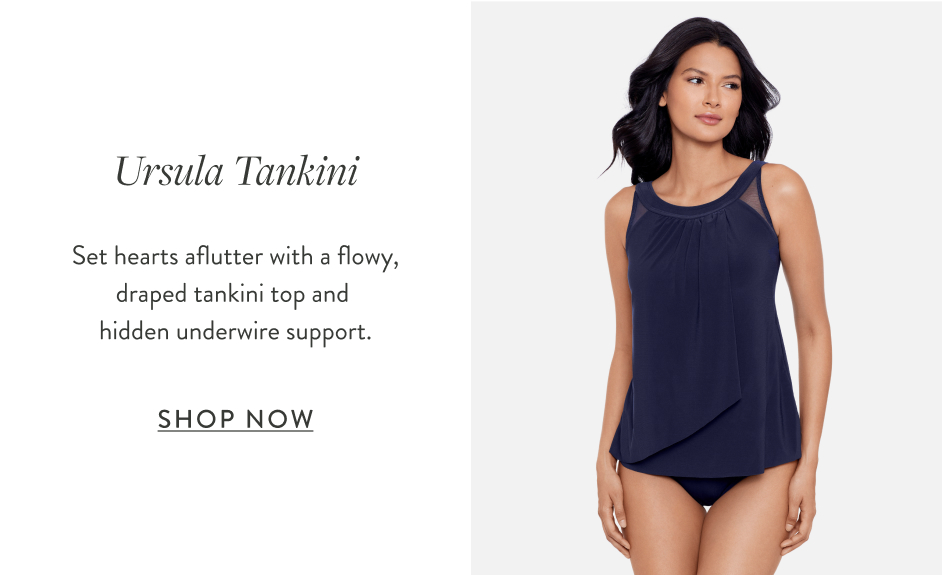 Ursula Tankini Set hearts aflutter with a flowy, draped tankini top and hidden underwire support. Shop Now