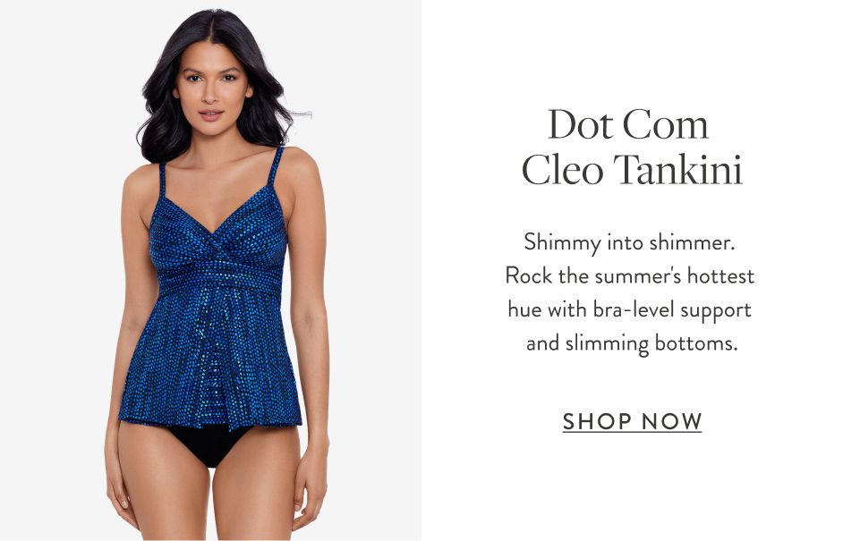 Dot Com Cleo Tankini Shimmy into shimmer. Rock the summer's hottest trend with bra-level support and slimming bottoms.