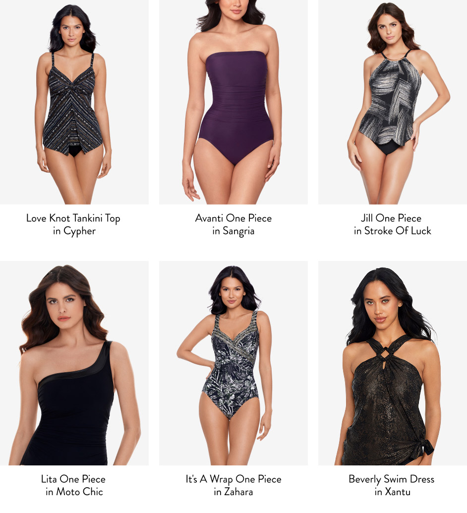 Love Knot Tankini Top in Cypher. Avanti One Piece in Sangria. Jill One Piece in Stroke Of Luck. Lita One Piece in Moto Chic. It's A Wrap One Piece in Zahara. Beverly Swim Dress in Xantu.