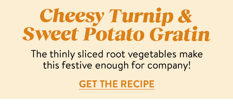 Cheesy Turnip and Sweet Potato Gratin