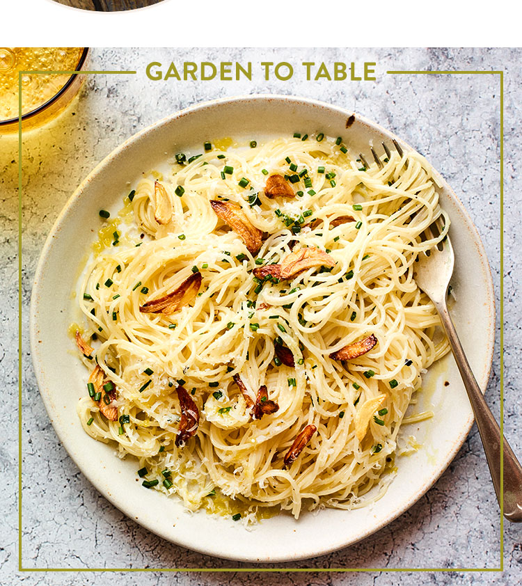 Garden to Table, Garlicky Noodles with Chives & Parmesan