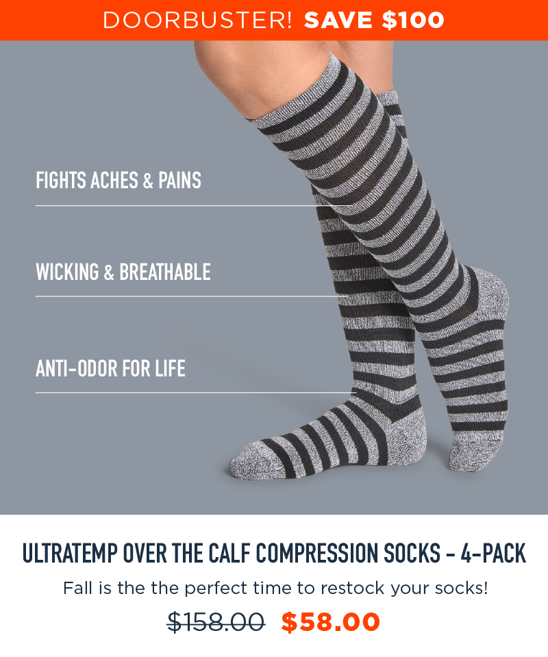 DOORBUSTER! SAVE $100 UltraTemp Over The Calf Compression Socks- 4 Pack