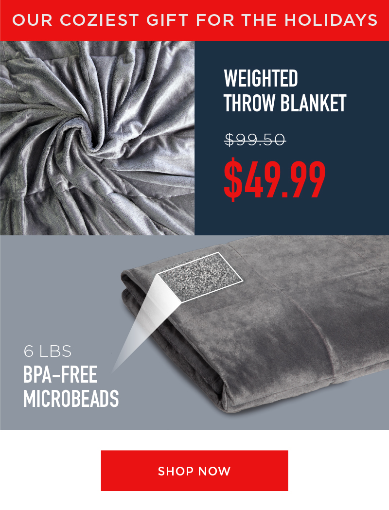 OUR COZIEST GIFT FOR THE HOLIDAYS WEIGHTED THROW BLANKET $49.99 SHOP NOW
