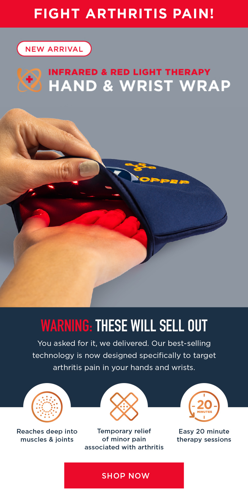 FIGHT ARTHRITIS PAIN! NEW ARRIVAL INFRARED & RED LIGHT THERAPY HAND & WRIST WRAP