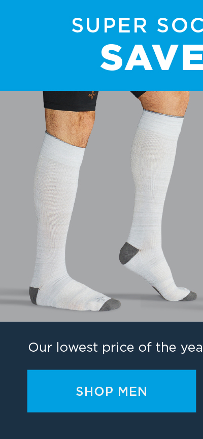 SUPER SOCKS SAVINGS SAVE 50% SHOP MEN