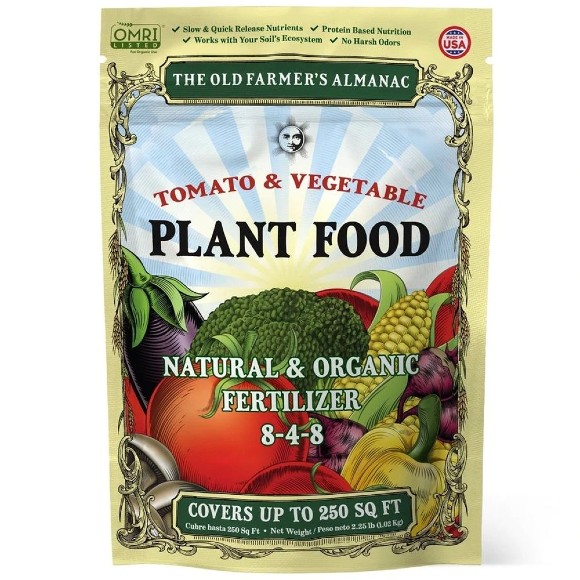 The Old Farmer's Almanac Tomato & Vegetable Plant Food Natural & Organic Fertilizer 8-4-8 - Covers up to 250 Sq Ft