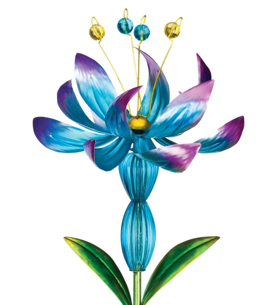 Blue Flower Spinner Solar Stake