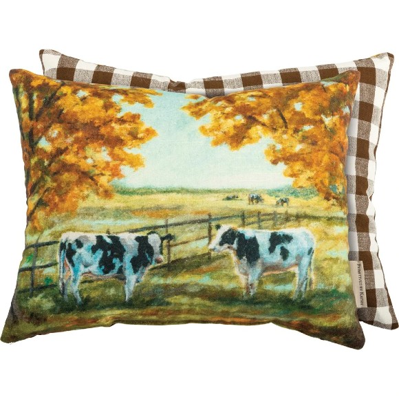 Pillow with cows and autumn trees