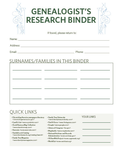 Genealogy Research Binder At-a-Glance Template