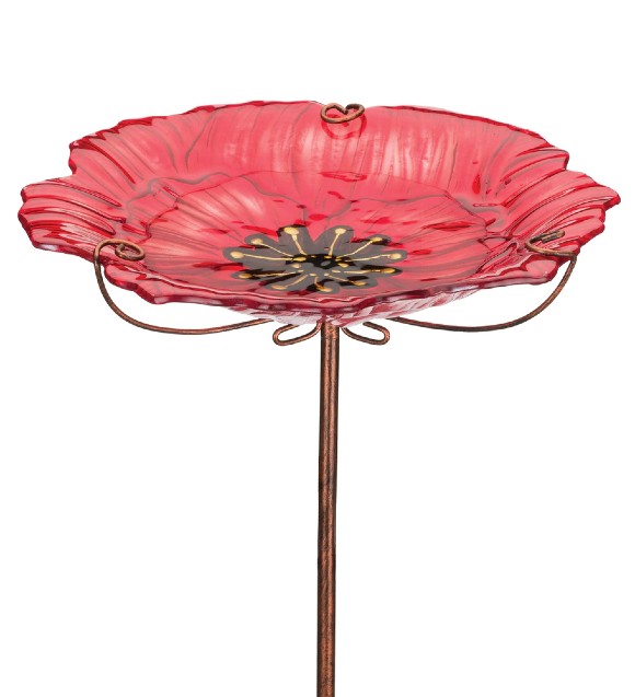 Poppy Birdbath Feeder Stake