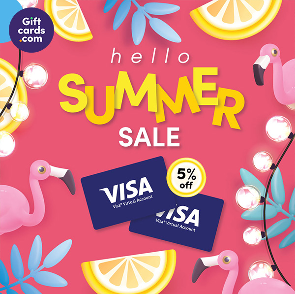 Giftcards.com. Hello Summer Sale. 5% off Virtual Visa.