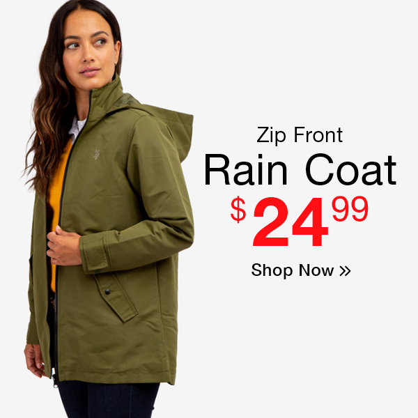 Zip Front Rain Coat $24.99