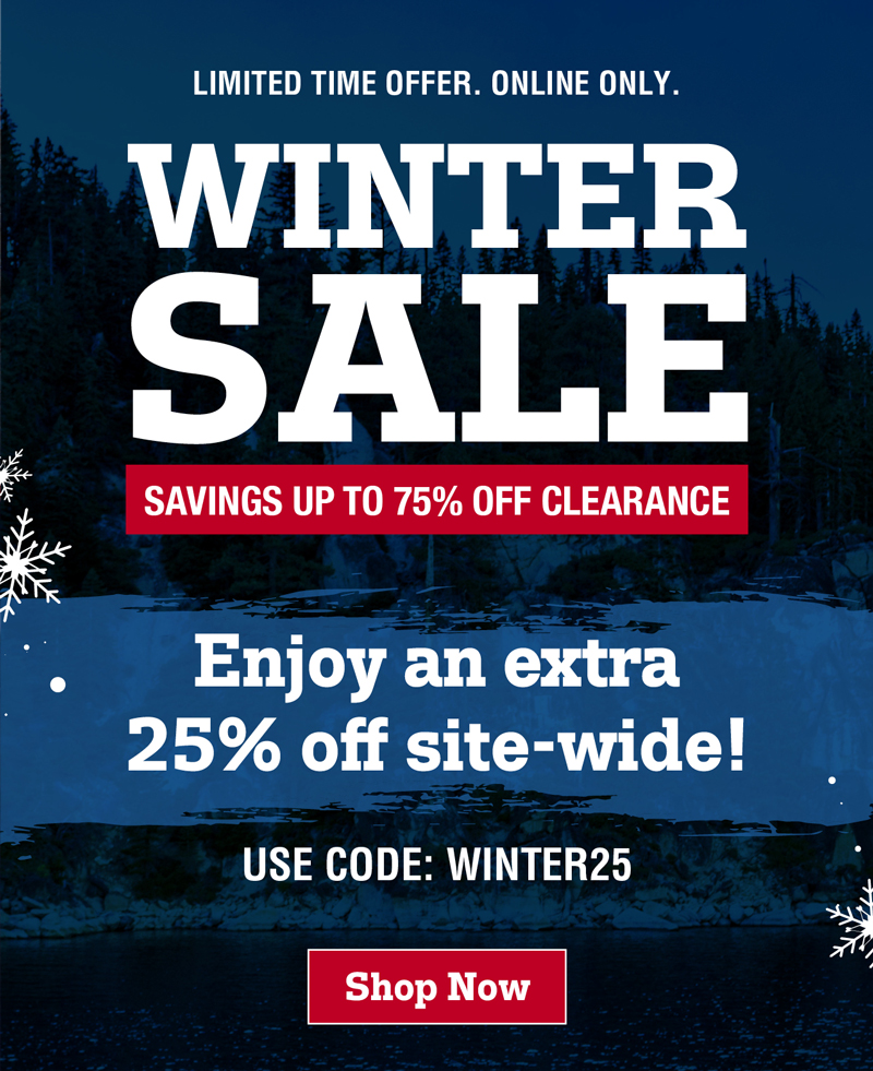 Limited time offer. Online only. Winter sale. Savings up to 75% off clearance. Enjoy an extra 25% off site-wide! Use code: WINTER25 Shop now