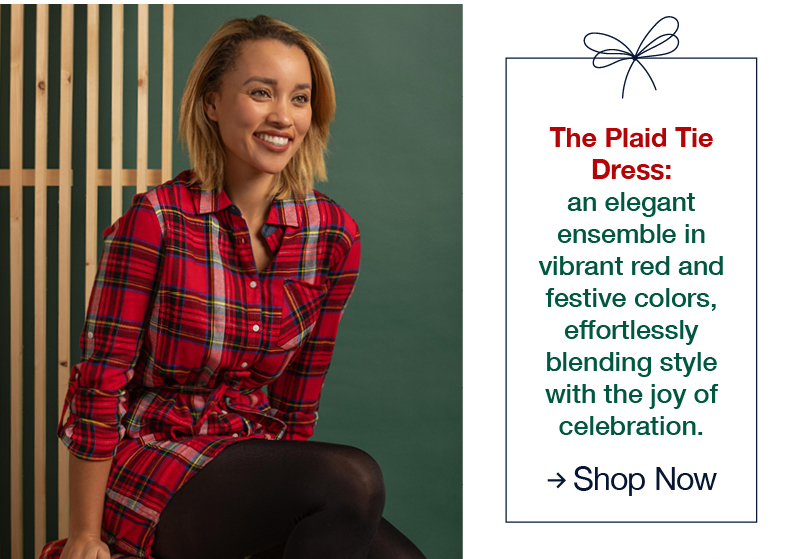 The Plaid Tie Dress: an elegant ensemble in vibrant red and festive colors, effortlessly blending style with the joy of celebration.stylish dress that effortlessly combines elegance with the joy of celebration. Shop now