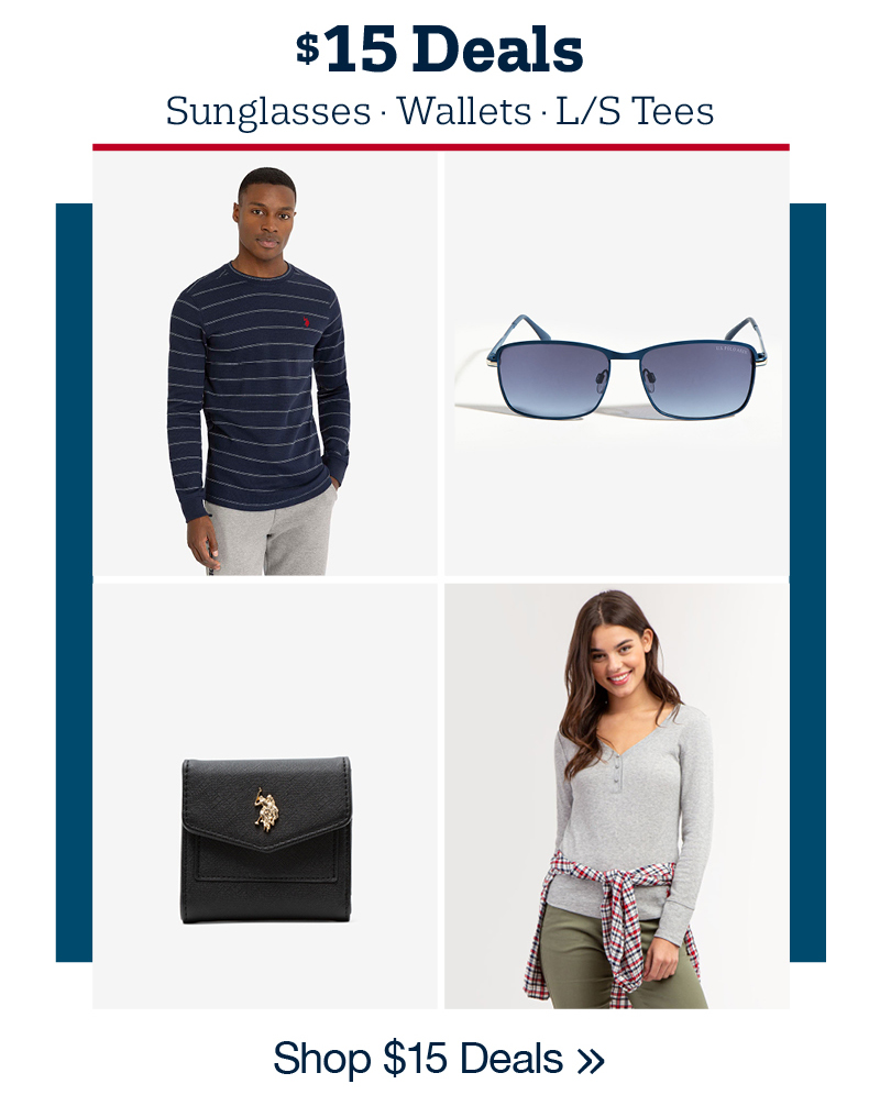 $15 sunglasses, wallets, long-sleeve tees shop $15 deals
