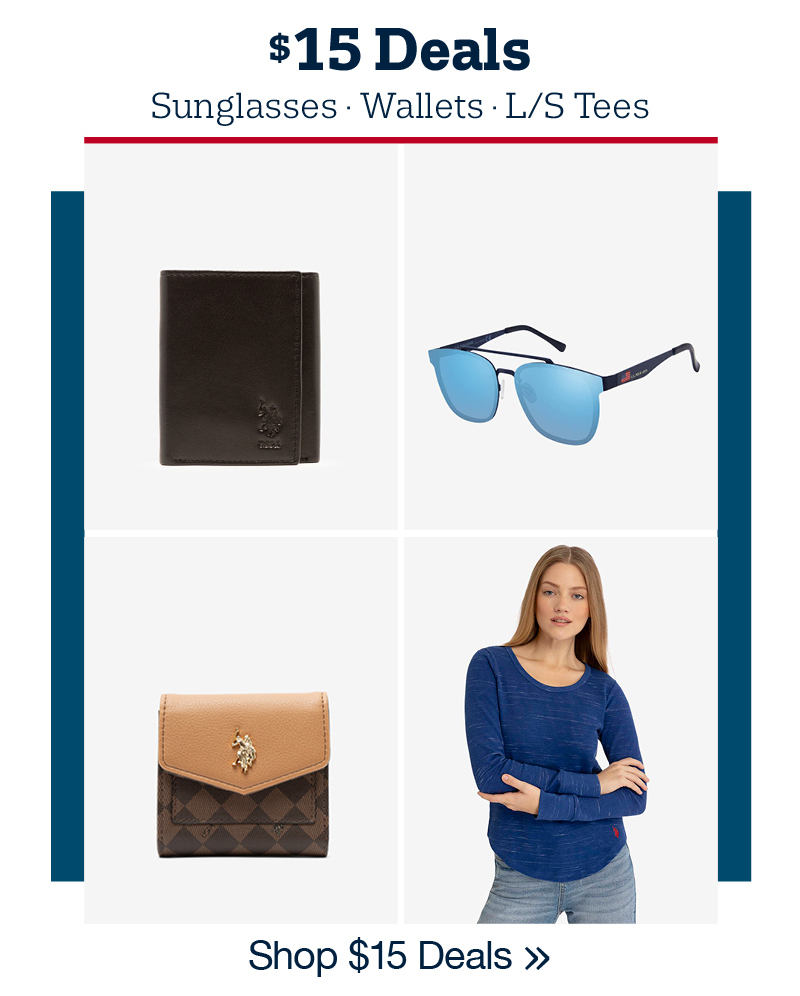 $15 sunglasses, wallets, long-sleeve tees shop $15 deals