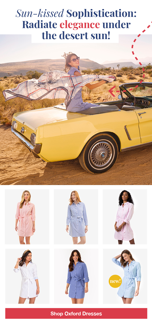 Sun-kissed Sophistication: Radiate elegance under the desert sun! Shop oxford dresses
