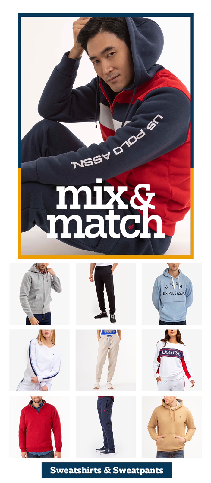 Mix and match: Sweatshirts and sweatpants