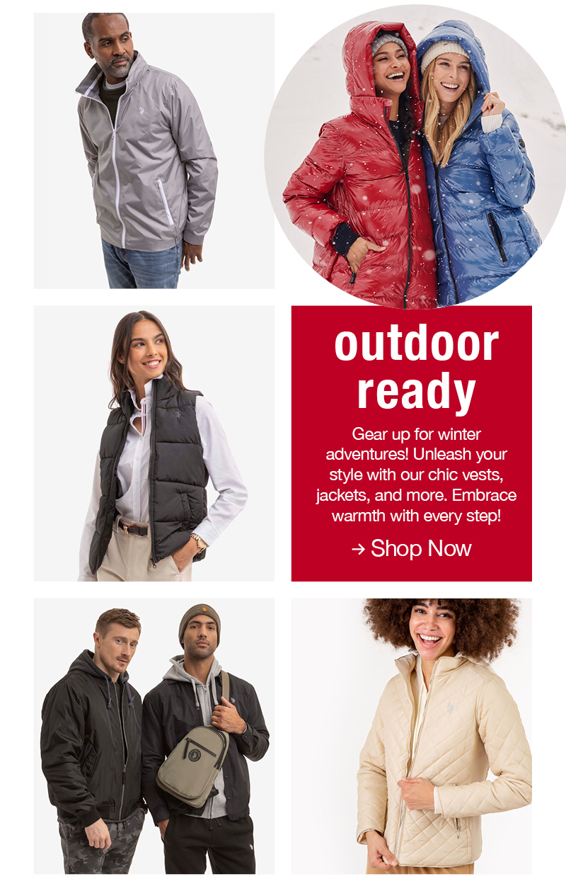 Outdoor ready: Gear up for winter adventures! Unleash your style with our chic vests, jackets, and more. Embrace warmth with every step! Shop now