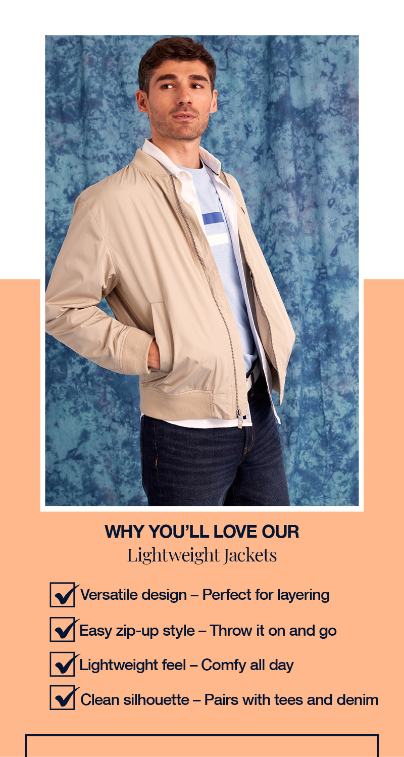 Why you'll love our lightweight jackets: Versatile design – Perfect for layering. Easy zip-up style – Throw it on and go. Lightweight feel – Comfy all day. Clean silhouette – Pairs with tees and denim.