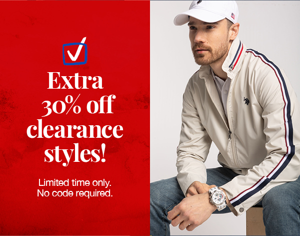 Extra 30% off clearance styles! Limited time only. No code required.