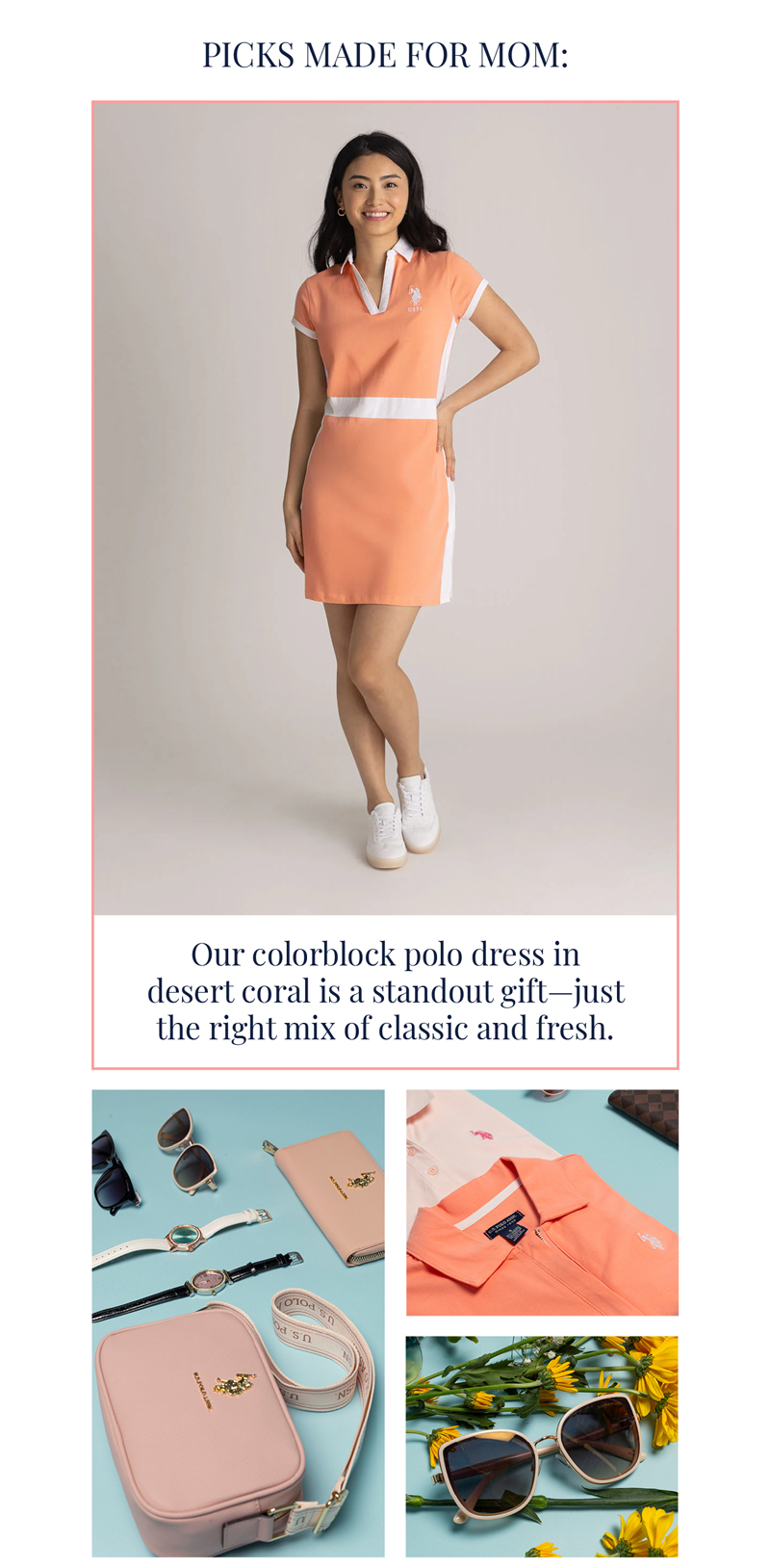 Our colorblock polo dress in desert coral is a standout gift—just the right mix of classic and fresh.