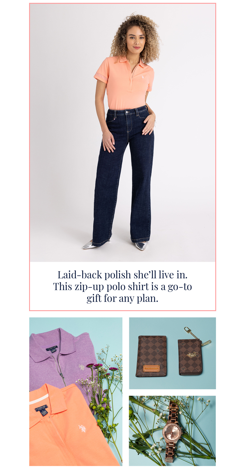 Laid-back polish she’ll live in. This zip-up polo shirt is a go-to gift for any plan.