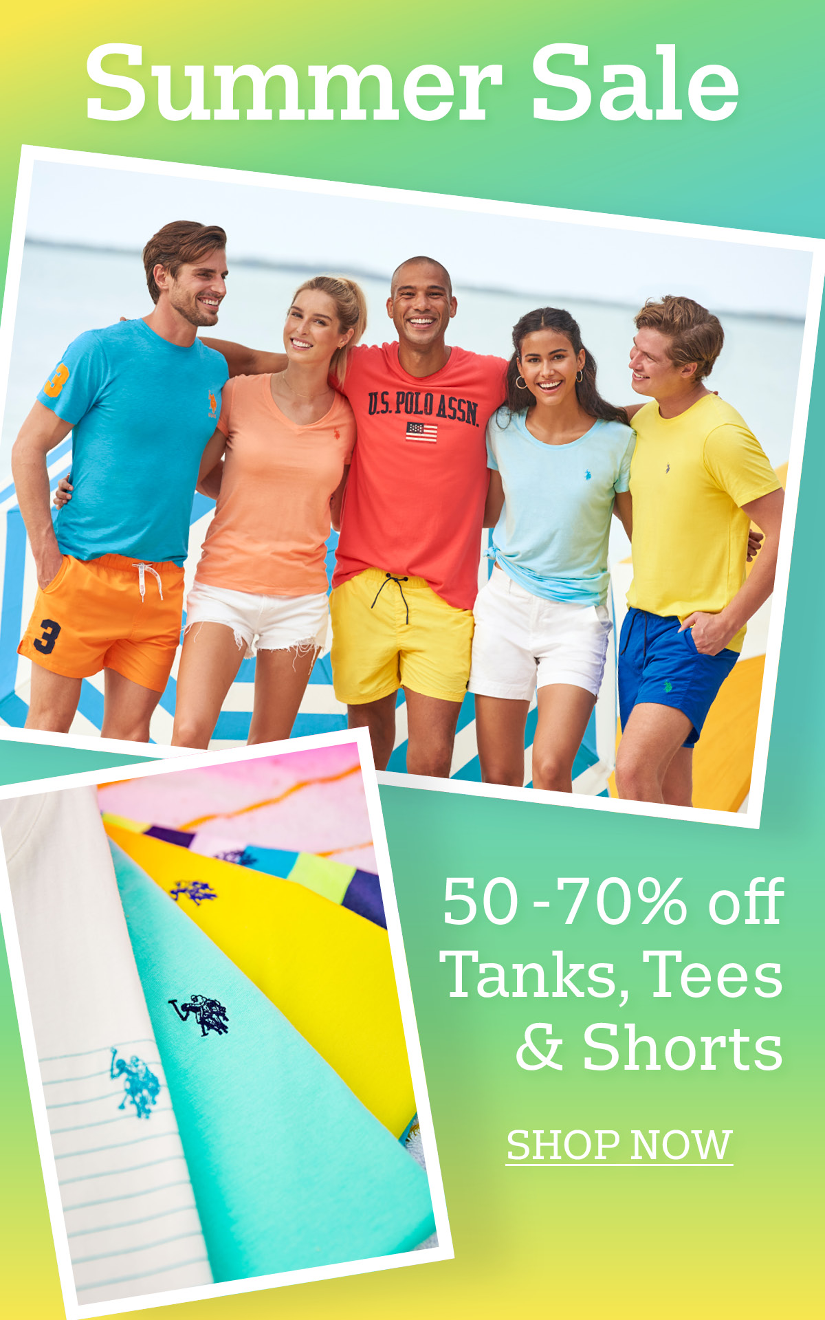 Summer Sale 50 to 70 percent off Tank Tops, Tees and Shorts