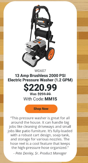 13 Amp Brushless 2000 PSI Electric Pressure Washer (1.2 GPM)