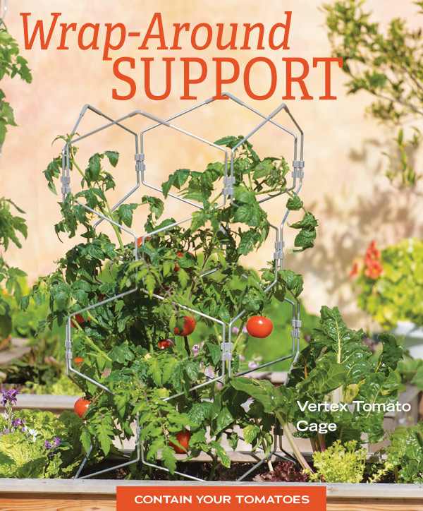 Wrap-Around Support! Contain Your Tomatoes. Pictured: Vertex Tomato Cage